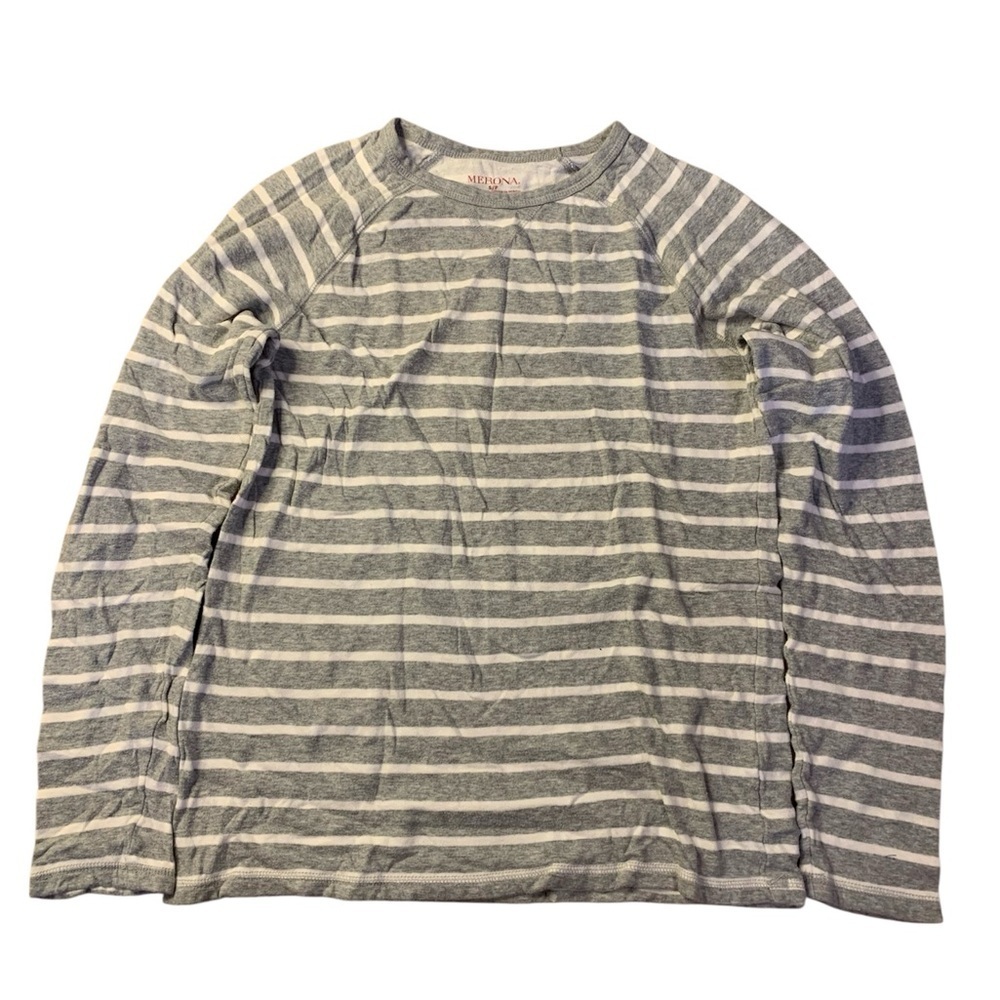 3/$15 Merona Grey & White Striped Long Sleeve Raglan Tee - Size Small